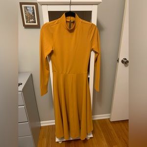 SHEIN Mustard Yellow Midi Length Long Sleeve Dress with Keyhole Back